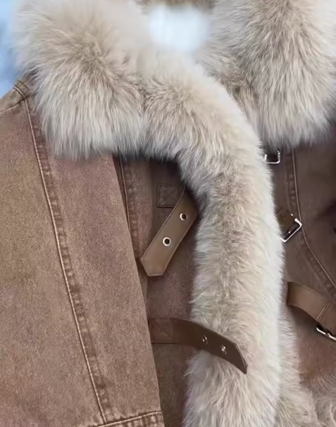 Women Winter Retro Fur Stitching Denim