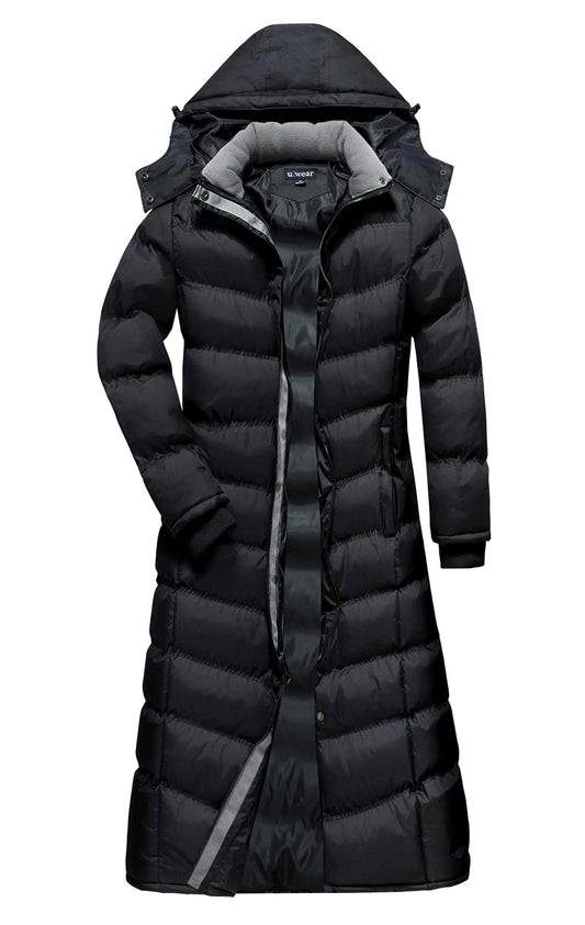 U2Wear Womens Daily Ankle-length Maxi Water Resistance Puffer Winter Coat Full-Length Coat with HoodBlack Small