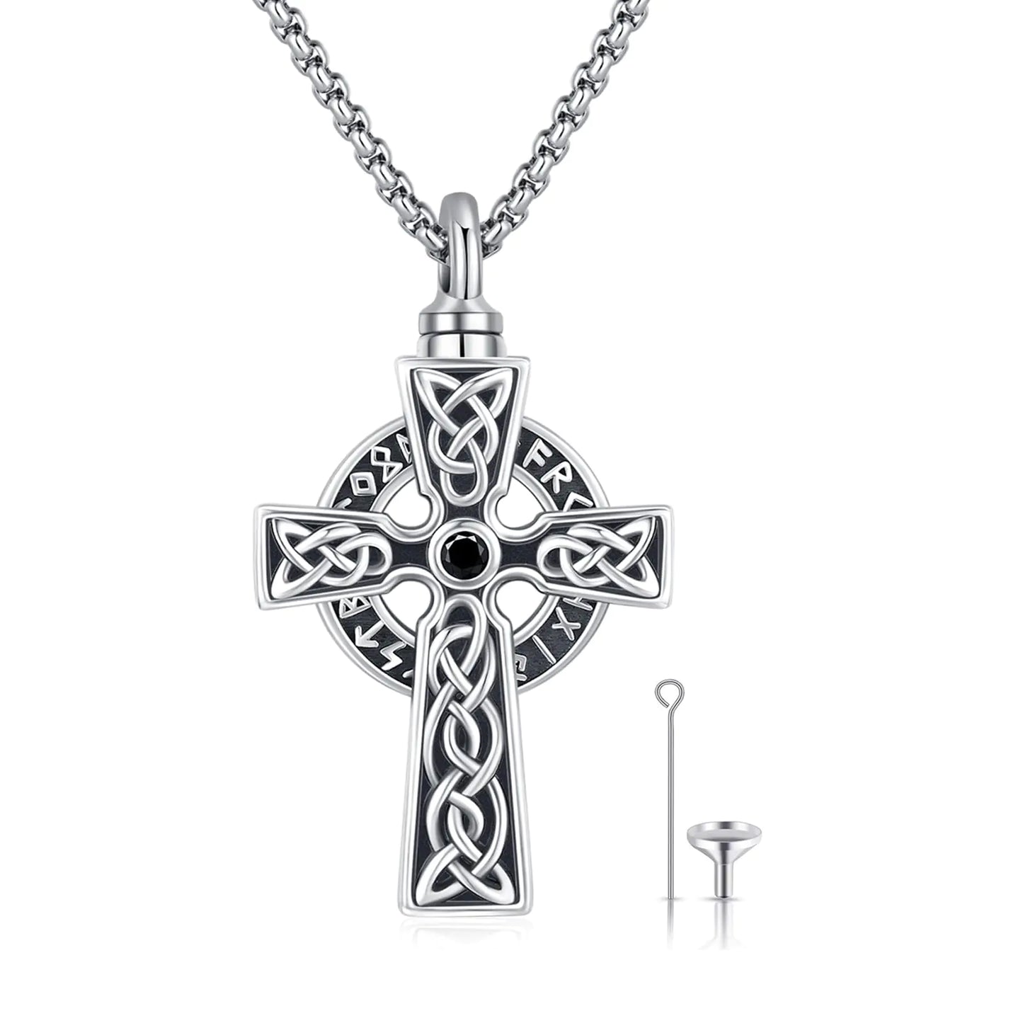 YEESIA Cross Urn Necklace 925 Sterling Silver Celtic Cross Necklace Urn Necklaces for Human Ashes Cremation Keepsakes Jewelry for Men Mens