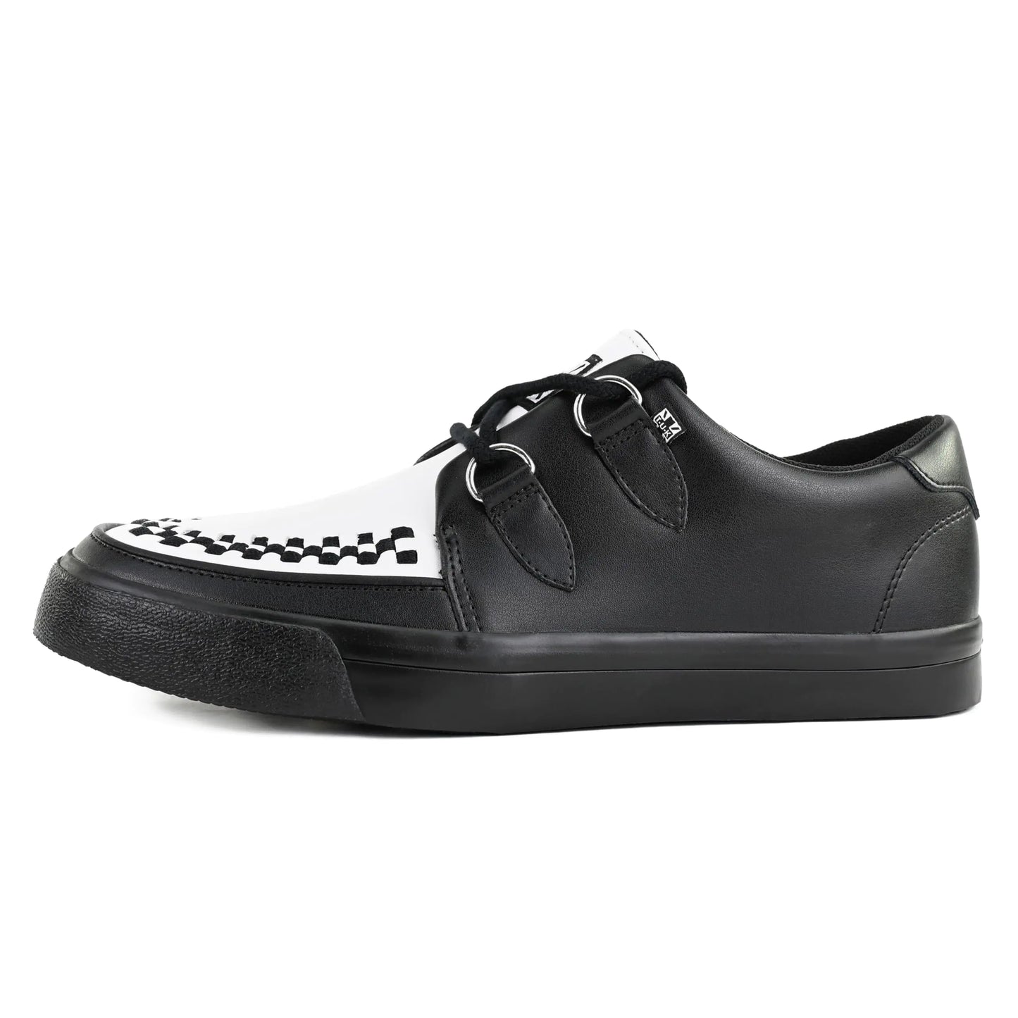 TUK Shoes Black/White Leather Creeper Sneaker Shoes for Women and Men D Ring Lace Up Shoes | US Women 11 / Men 09