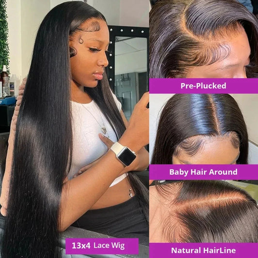 Mossily 30 42 Inch HD 13x6 Lace Frontal Wigs Human Hair Straight Black 100% Raw Wig Brazilian Preplucked Lace Front 220 Density