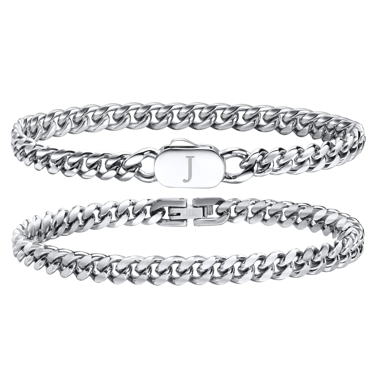 Silver Initial Link Bracelets for Men