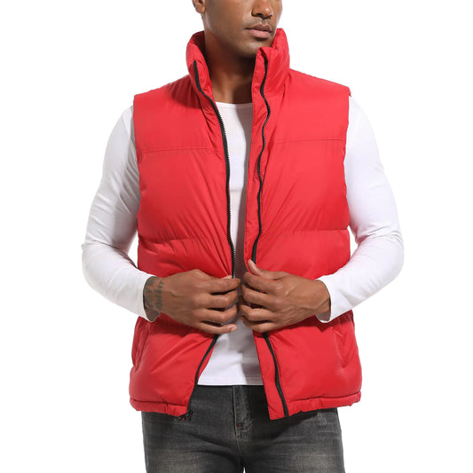 Y.F.H sunbest Red Mens Puffy Zipper Sleeveless Jacket Puffer Vest Outerwear Winter outdoor Warm Water-Resistant Sports Jacket 3XL