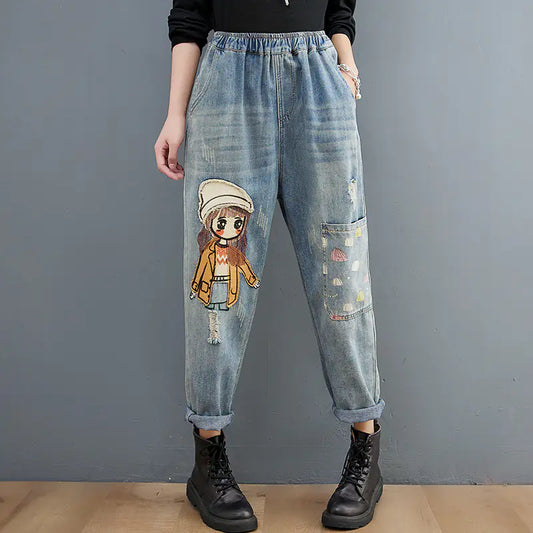 Chic Embroidered Denim Stickers Jeans