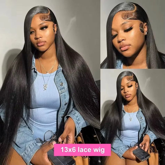220 Density 13x4 13x6 HD Clear Lace 30 40 Inch Long Straight Human Hair Brazilian Wigs