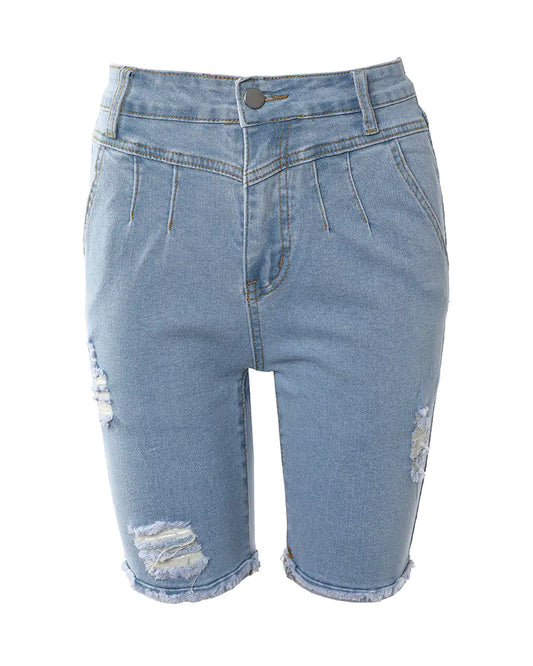 Elegant Blue Distressed Denim for Women