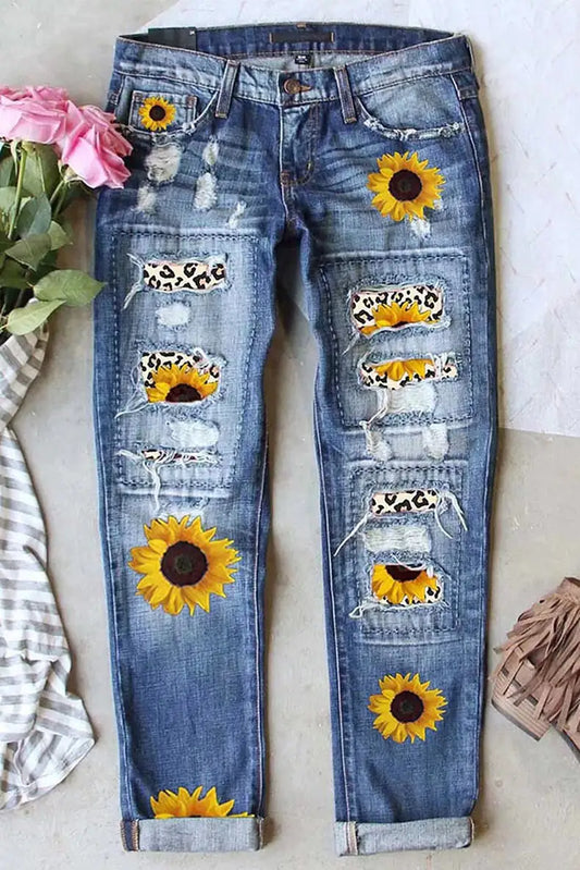 Elegant Ripped Denim Pencil Pants