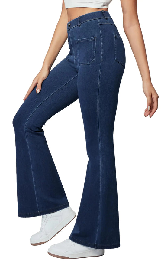 Heathyoga Bell Bottom Jeans for Women Stretchy Flare Jeans for Women Trendy High Waist Bootcut Jeans Jeggings Tummy Control Dark Blue