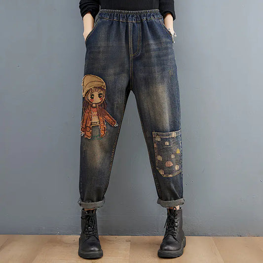 Chic Embroidered Denim Stickers Jeans