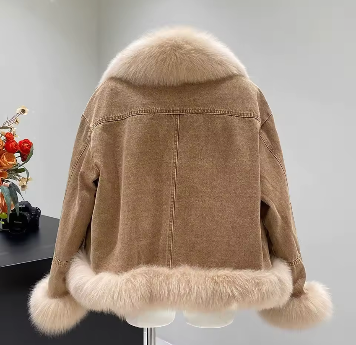 Women Winter Retro Fur Stitching Denim