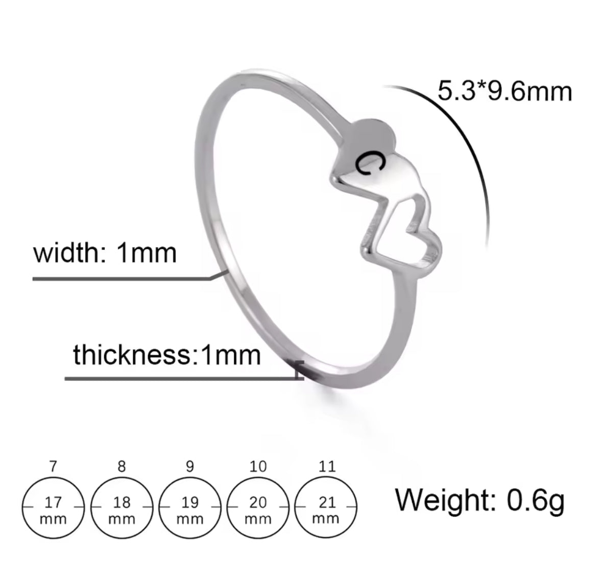 COOLTIME Initial Letter Ring for Women Stainless Steel