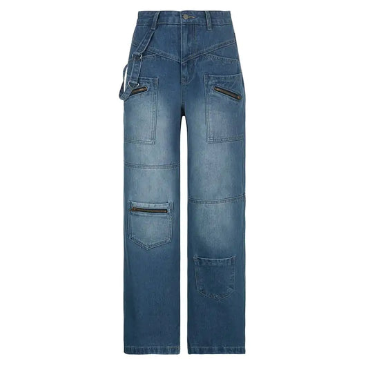 Elegant Cargo Jeans with Heavy Zipper for Women