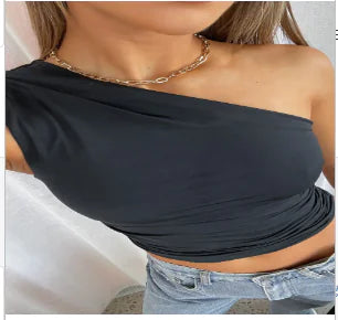 Nathalie Y2K Solid Color Off-Shoulder Top (One Piece)