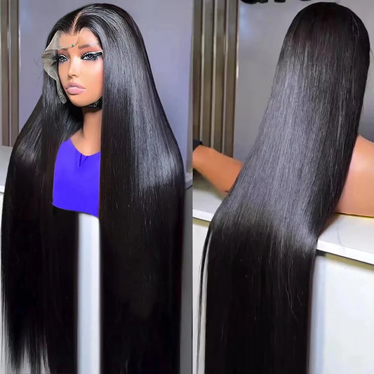 Mossily 30 42 Inch HD 13x6 Lace Frontal Wigs Human Hair Straight Black 100% Raw Wig Brazilian Preplucked Lace Front 220 Density