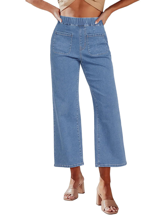 luvamia Wide Leg Jeans for Women Pull On High Waisted Cropped Jeans Denim Pants Stretchy Roadknight Blue Women Jeans Baggy Jeans for Women Denim Pants for Women Size Small Fits Size 4 Size 6