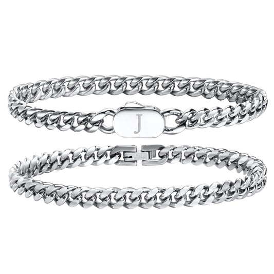 Silver Initial Link Bracelets for Men