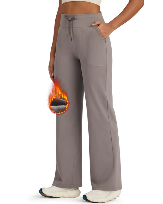 G4Free Yoga Pants Women Thick Fleece Lined Pants Winter High Waisted Wide Leg Pants Stretchy Warm Dress Pants with Pockets(TaupeM28")