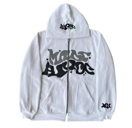 Y2K Chic Plus Size Pink Patterned Zip Hoodie