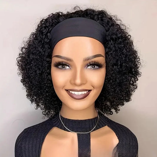 Short Kinky Curly Headband Wig Human Hair Wigs Brazilian Remy Full Machine Made Wig Human Hair Wig For Black Women
