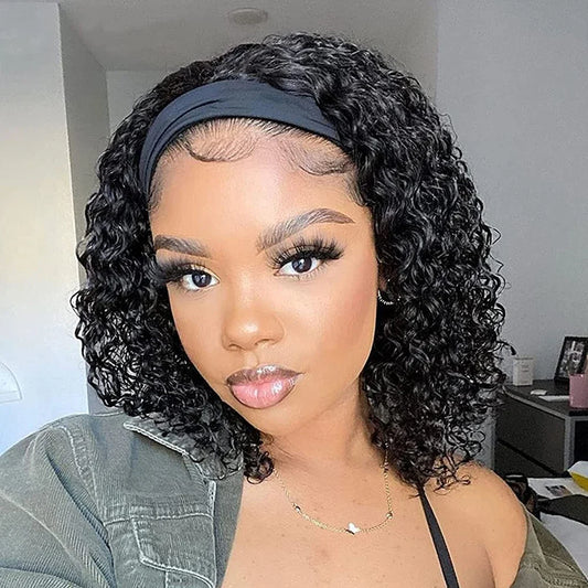 Brazilian Kinky Curly Headband Wigs Wear And Go Glueless Human Hair Wig Full Machine Made Short Bob Curly Wigs For Women 180%
