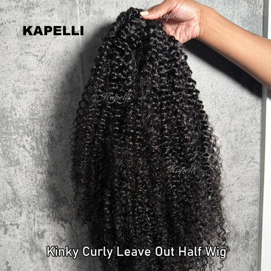 Half Wig Human Hair Kinky Curly Glueless Wig Human Hair Ready to Wear 3 IN 1 Half Wig With Drawstring 250 Density Curly Half Wig