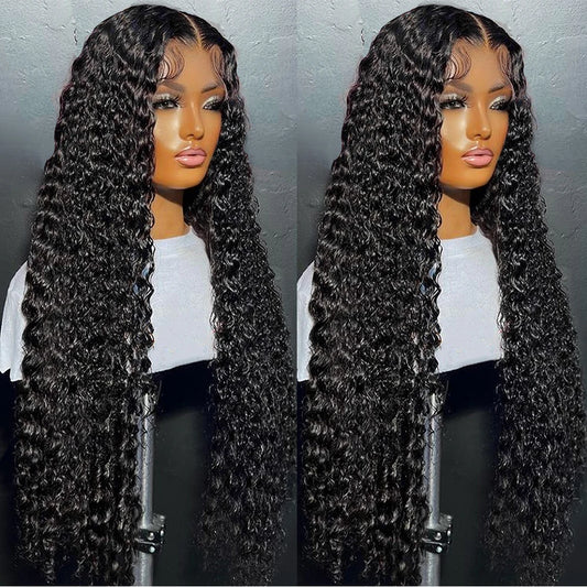 Deep Wave Transparent 13x4 HD Curly Lace Frontal Human Hair Wig For Women 30 32 Inch Brazilian Glueless Bob Front Wig Pre Pluck
