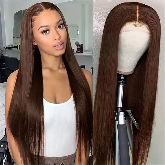 220% Density Chocolate Brown 13x4 13×6 Full Frontal Lace Pre plucked Straight Frontal Wigs HD Transparent Lace Human Hair Wigs
