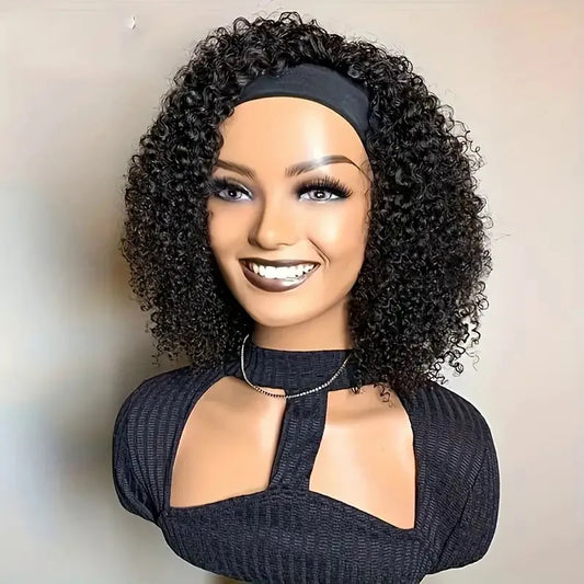 Short Kinky Curly Headband Wig Human Hair Wigs Brazilian Remy Full Machine Made Wig Human Hair Wig For Black Women