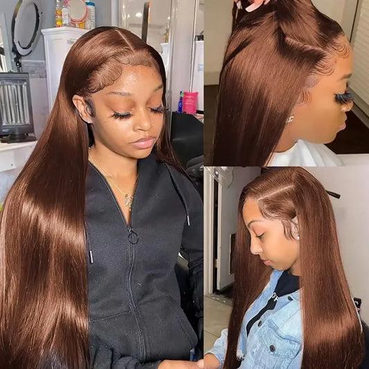 220% Density Chocolate Brown 13x4 13×6 Full Frontal Lace Pre plucked Straight Frontal Wigs HD Transparent Lace Human Hair Wigs
