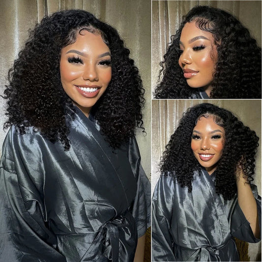Curly Short Bob Wigs 13×4 Lace Frontal Human Hair Pre Plucked 100% Human Hair Deep Wave 4x4 Lace Front Closure Bob Wig For Women