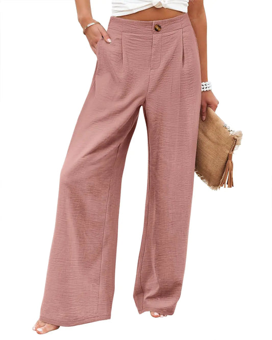 Angerella Women High Waist Pants Basic Solid Color Comfortable Casual Business Work Pants for Women Pink L
