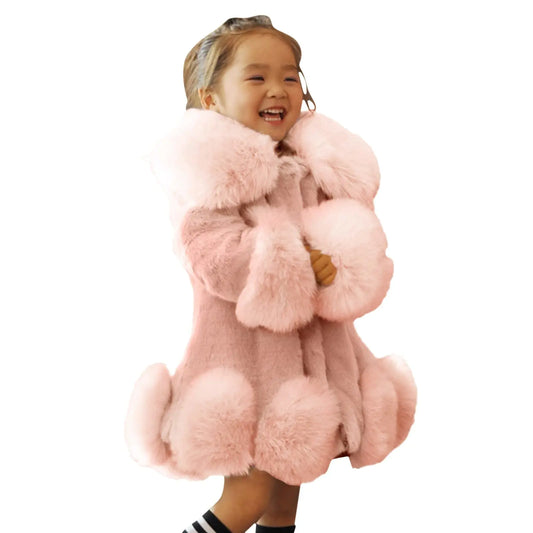 Toddler Girls Winter Fleece Coat Kids Warm Faux 𝚏𝚞r Jacket Long Sleeve Cardigan Coat (Pink 3-4 Years)