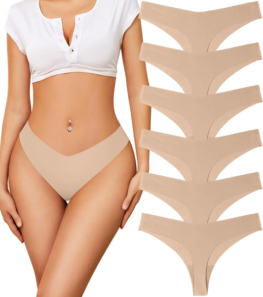 CVVOT Seamless Underwear For Womens Thongs 6 Pack No Show Sexy Thongs Seamless Stretch Breathable Invisible Women Panties Skin Color S