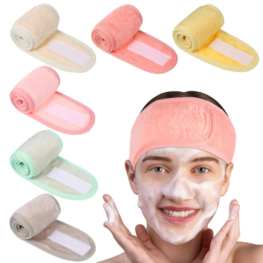 obeoby 6 Pack Spa Facial Headbands for Women Adjustable Face Wash Headband Coral Fleece Skincare Headband Make Up Wrap Head for Washing Face Shower Yoga