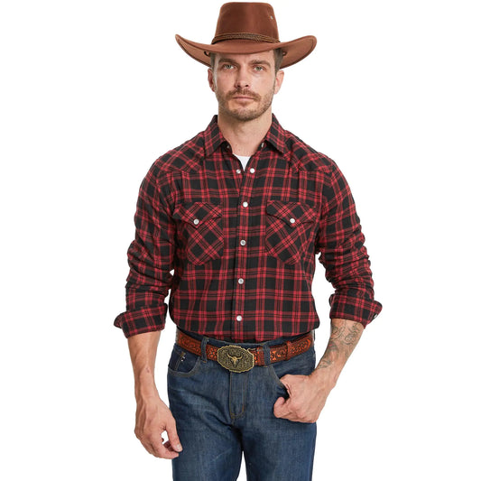 Westbro® Flannel Shirt for Men Western Shirts for Men Pearl Snap Cowboy Plaid Vintage Lightweight Mens Flannel Shirt