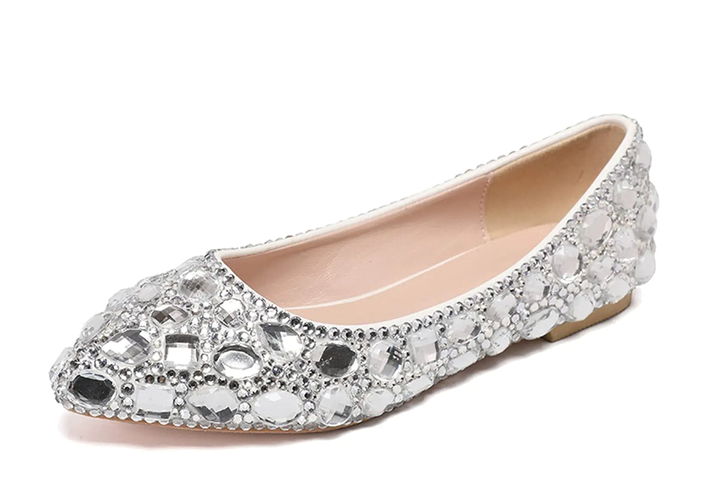 Minishion Wedding Shoes for Women Flats Comfortable Rhinestone Party Shoes LL030 Silver US 7.5