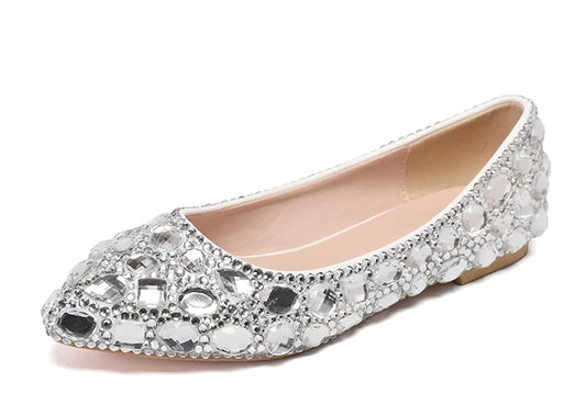 Minishion Wedding Shoes for Women Flats Comfortable Rhinestone Party Shoes LL030 Silver US 7.5