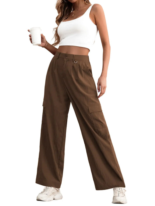 Feiersi High-Waist Wide-Leg Cargo Trousers for Women
