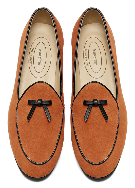 Journey West Suede Tassel Loafer for Women Slip-on Belgian Penny Loafers Shoes for Women Brown US 6