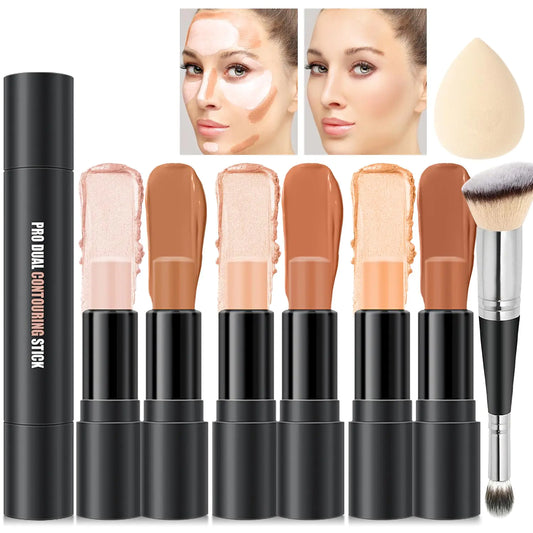 6 Colors Cream Contour Sticks Makeup Kit Primer Face Highlighter Contouring for Beginners Highlight and Contour Kit Cream Concealer Makeup Blush Stick Primer Face Corrector (SET B)