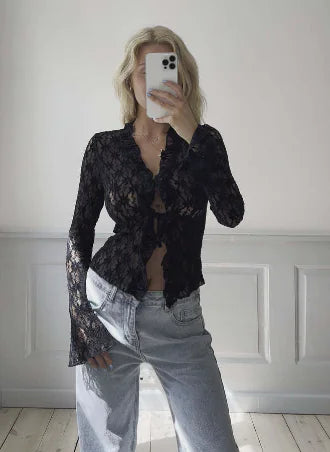 Elegant Y2K Lace Floral Cardigan