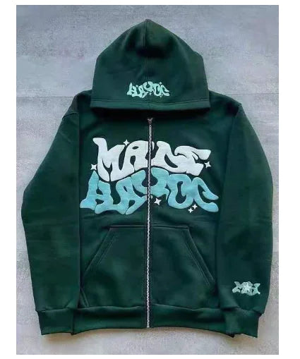 Y2K Chic Plus Size Pink Patterned Zip Hoodie