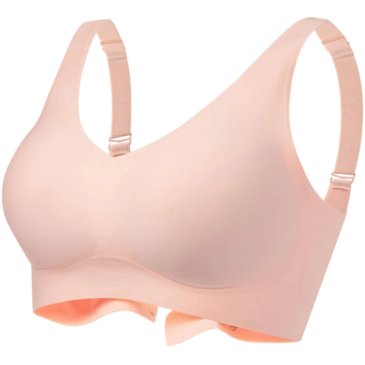 PRETTYWELL Wireless Bras for Women No Underwire Comfort Seamless Smoothing Bra Lift V Neck Padded Full Coverage Everyday Bra Pink