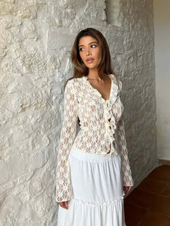Elegant Y2K Lace Floral Cardigan