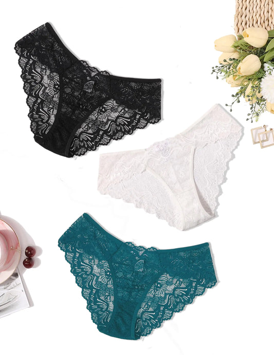 Avidlove Lace Underwear for Women Sexy Hipster Panties Sheer Cheeky Bikinis 3 Packs-3 XXL