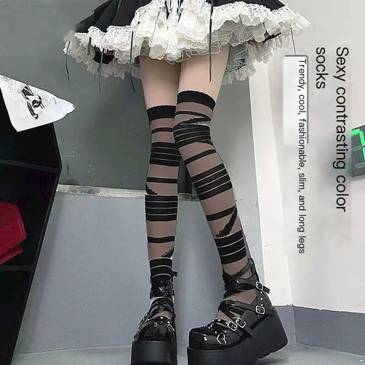 Y2K Chic Striped Silk Stockings