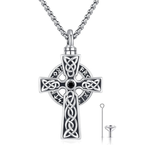 YEESIA Cross Urn Necklace 925 Sterling Silver Celtic Cross Necklace Urn Necklaces for Human Ashes Cremation Keepsakes Jewelry for Men Mens