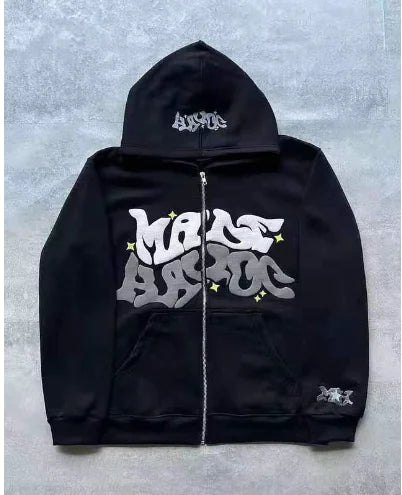 Y2K Chic Plus Size Pink Patterned Zip Hoodie